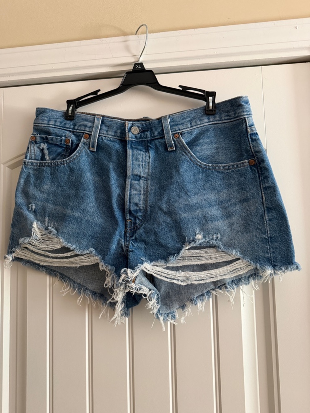 Levi’s 501 Women's Distressed Blue Denim Shorts - Classic High-Rise